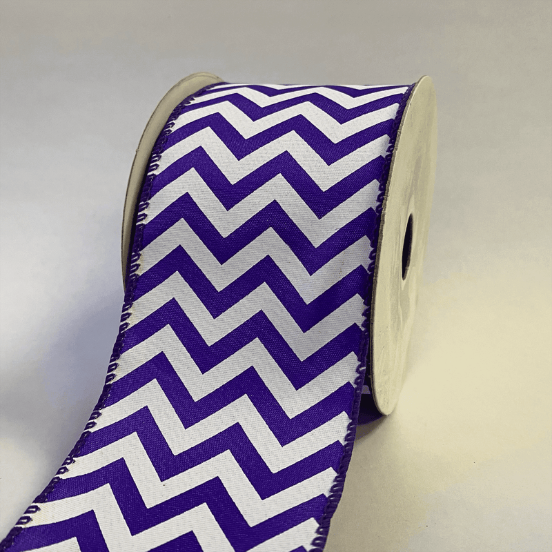 Chevron Print Satin Ribbon Purple with White ( 2 - 1/2 Inch | 10 Yards ) BBCrafts.com