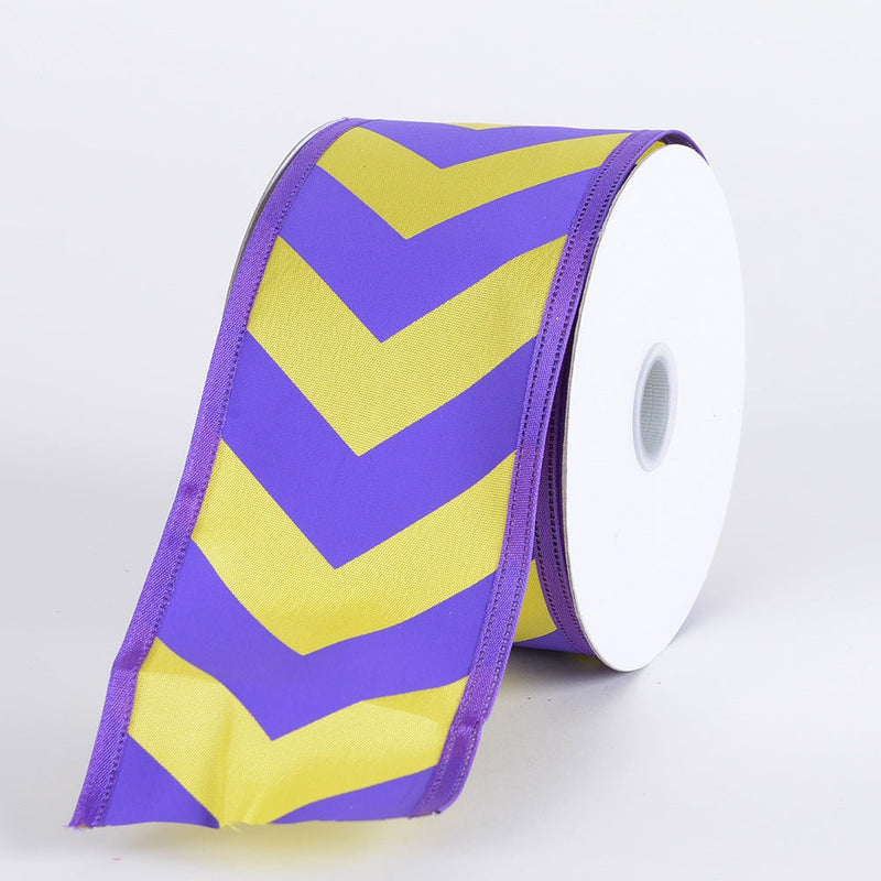 Chevron Print Satin Ribbon Purple with Yellow ( 2 - 1/2 Inch | 10 Yards ) BBCrafts.com