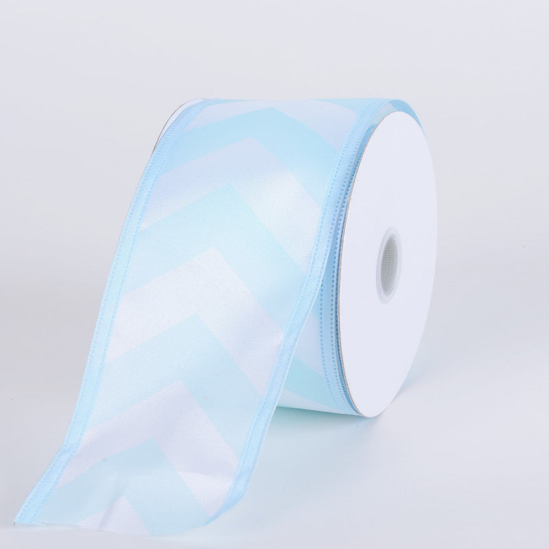 Chevron Print Satin Ribbon White with Baby Blue ( 2 - 1/2 Inch | 10 Yards ) BBCrafts.com