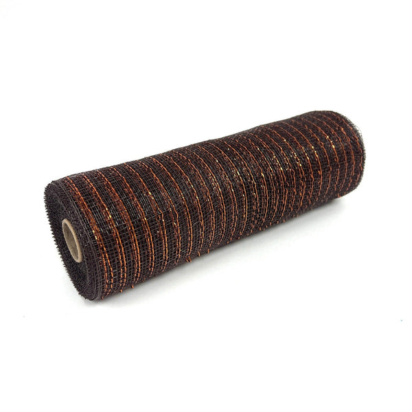 Chocolate Brown - Deco Mesh Wrap Metallic Stripes - ( 10 Inch x 10 Yards ) BBCrafts.com