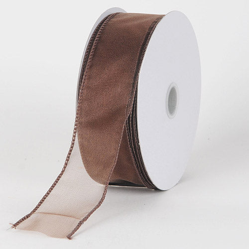 Chocolate - Organza Ribbon Thick Wire Edge 25 Yards - ( 2 - 1/2 Inch | 25 Yards ) BBCrafts.com