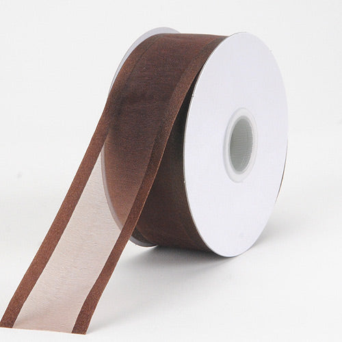 Chocolate - Organza Ribbon Two Striped Satin Edge - ( 1 - 1/2 Inch | 100 Yards ) BBCrafts.com