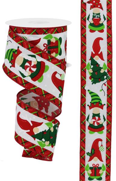 Christmas Glitter Gnome Ribbon - ( 2-1/2 Inch | 10 Yards ) BBCrafts.com