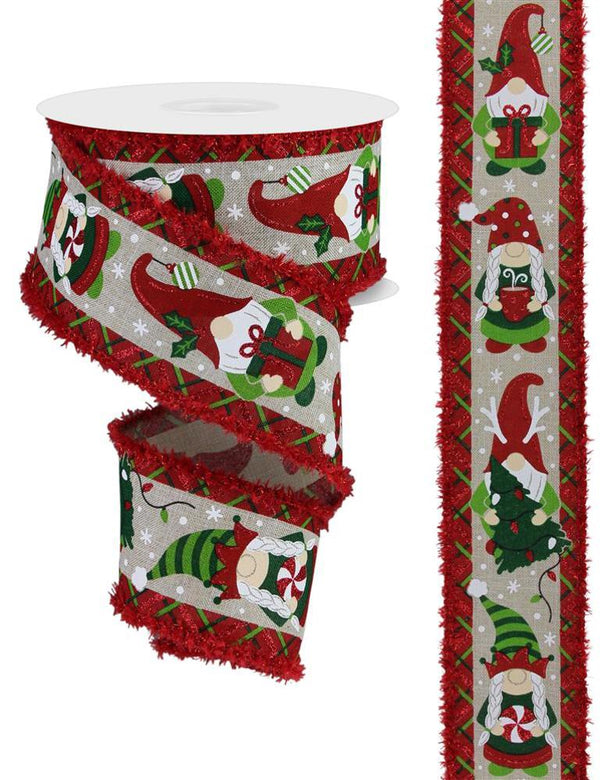Christmas Gnome Tinsel Drift Light Natural Wired Edge Ribbon - ( 2-1/2 Inch | 10 Yards ) BBCrafts.com