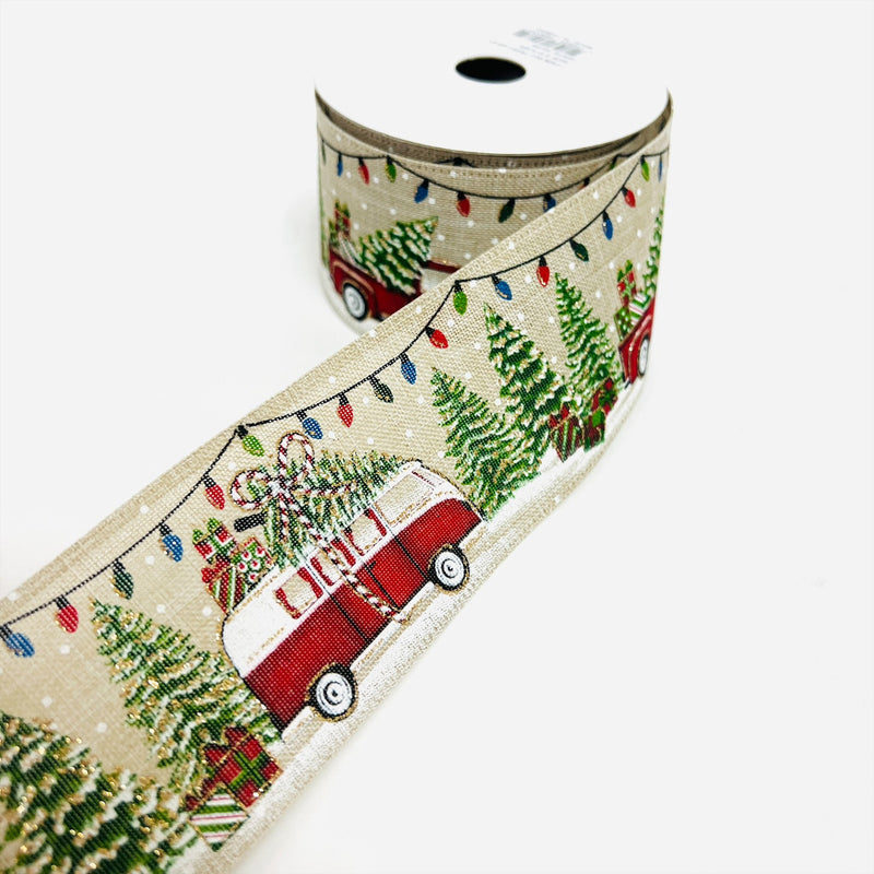 Christmas Holiday Party Van Gift Wrap Ribbon Faux Burlap Linen - 2.5 Inch x 10 Yards BBCrafts.com