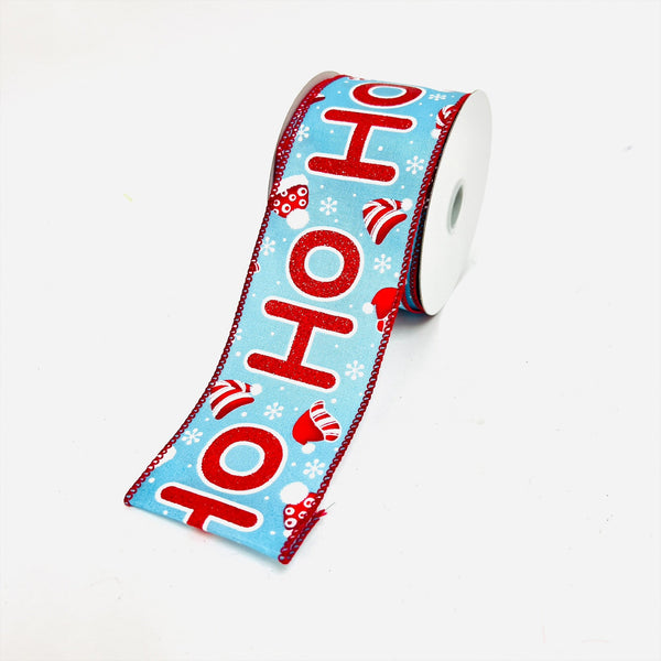 Christmas Holiday Xmas HO - HO - HO Gift Wrap Ribbon Faux Burlap Linen - 2.5 Inch x 10 Yards BBCrafts.com