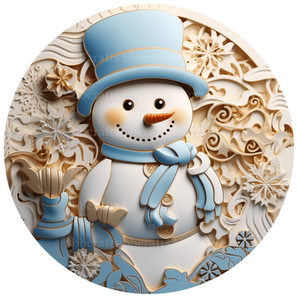 Christmas Metal Sign: BLUE HAT SNOWMAN - Made In USA - BBCrafts.com