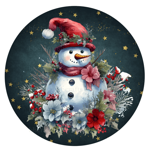 Christmas Metal Sign: DEOR SNOWMAN - Wreath Accent - Made In USA BBCrafts.com