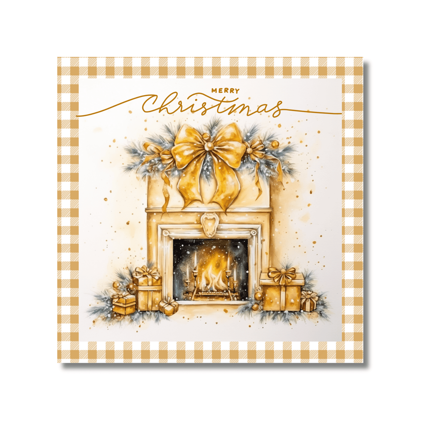 Golden Merry Christmas Fireplace Metal Sign - Made in USA