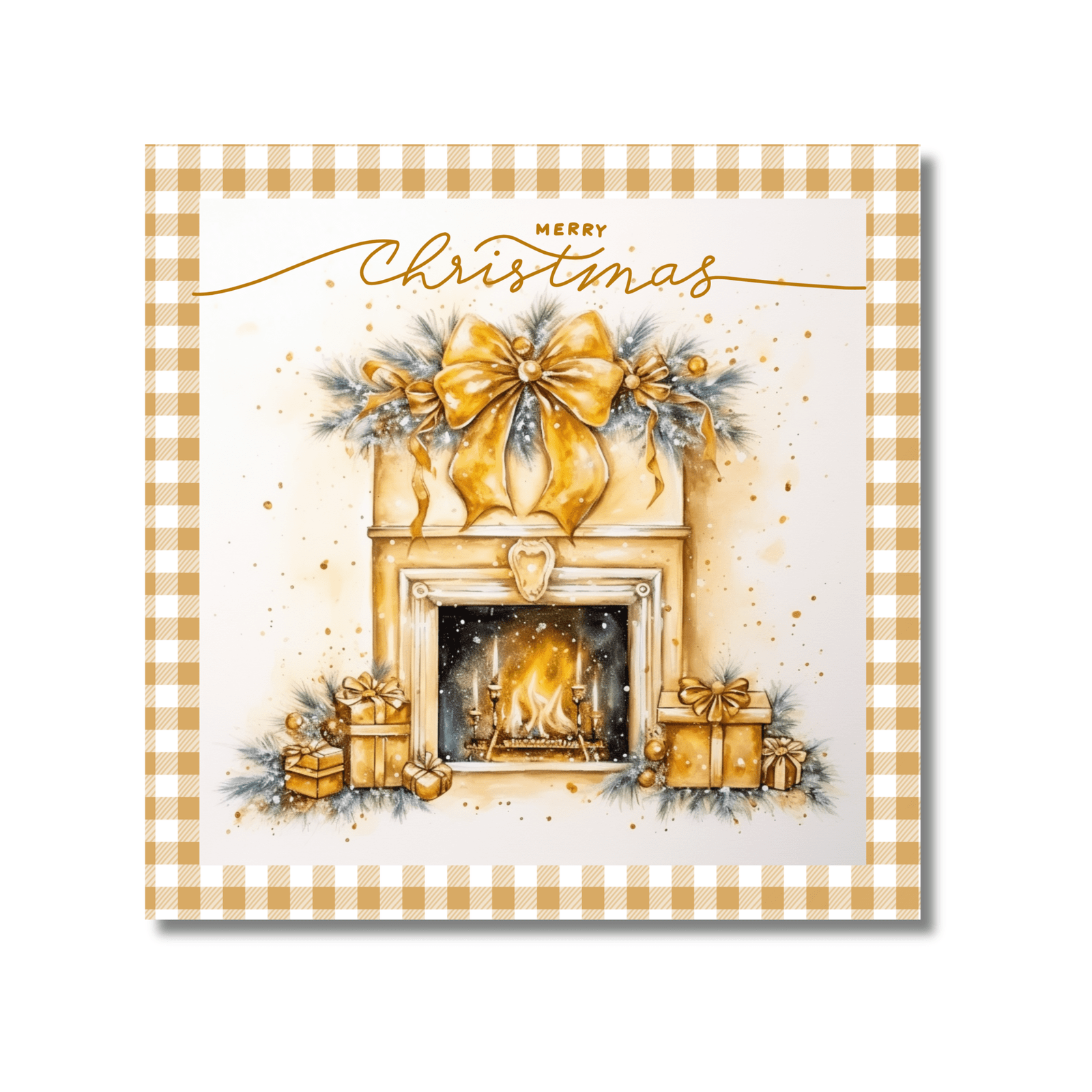 Golden Merry Christmas Fireplace Metal Sign - Made in USA