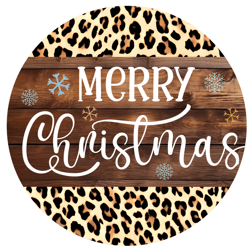 Christmas Metal Sign: LEOPARD MERRY XMAS - Wreath Accents - Made In USA BBCrafts.com