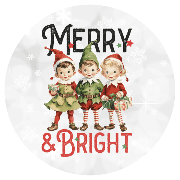 Christmas Metal Sign: MERRY & BRIGHT IT TAKES THREE - Wreath Accents - Made In USA BBCrafts.com