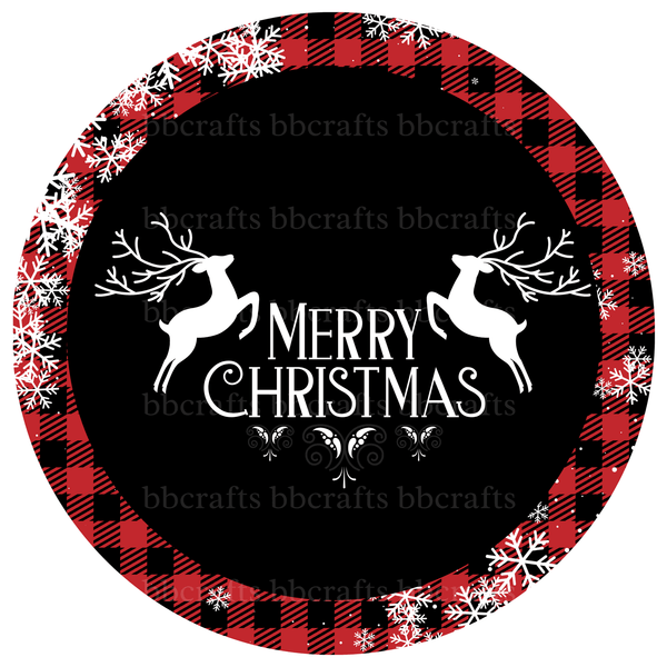 Christmas Metal Sign: MERRY CHRISTMAS REINDEER - Wreath Accents - Made In USA BBCrafts.com