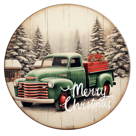 Christmas Rustic Merry Christmas Truck Metal / Vinyl Sign - Made in USA