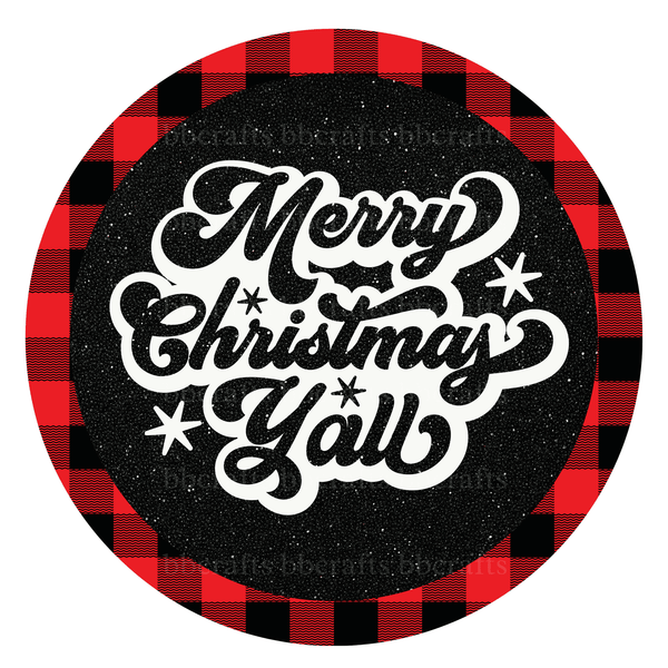 Christmas Metal Sign: MERRY CHRISTMAS Y'ALL - Wreath Accents - Made In USA BBCrafts.com