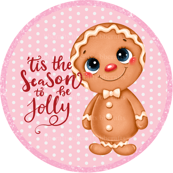 Christmas Metal Sign: PINK BABY GINGERBREAD - Wreath Accent - Made In USA BBCrafts.com