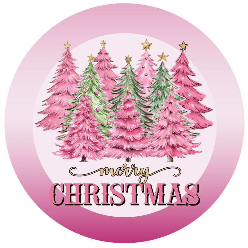 Christmas Metal Sign: PINK XMAS TREE - Wreath Accents - Made In USA BBCrafts.com