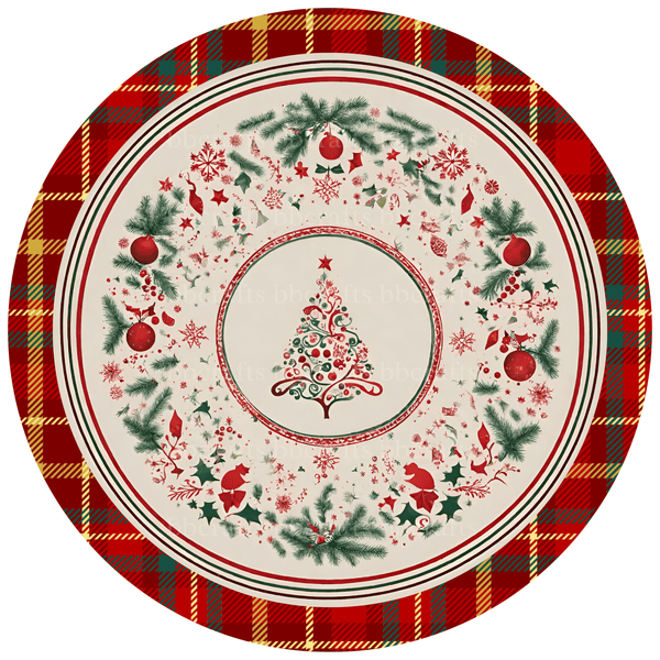 Christmas Metal Sign: PLAID CHRISTMAS TREES - Wreath Accent - Made In USA BBCrafts.com