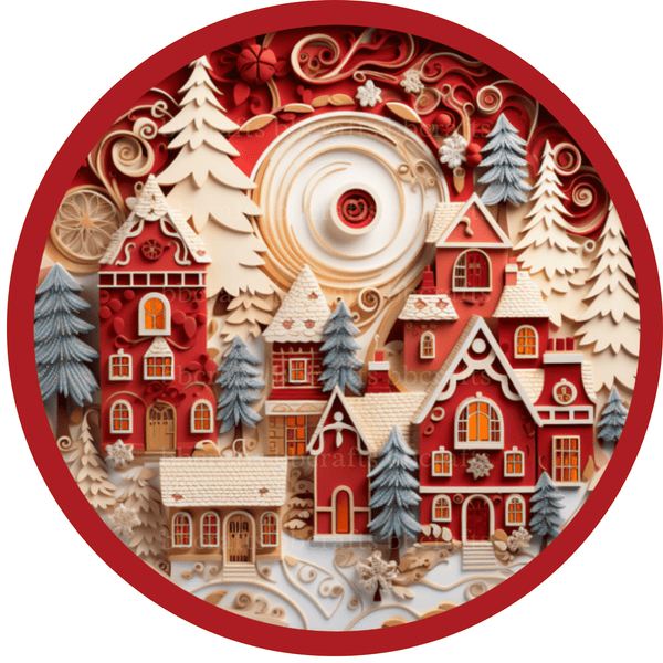 Christmas Metal Sign: RED CHRISTMAS TOWN - Made In USA - BBCrafts.com