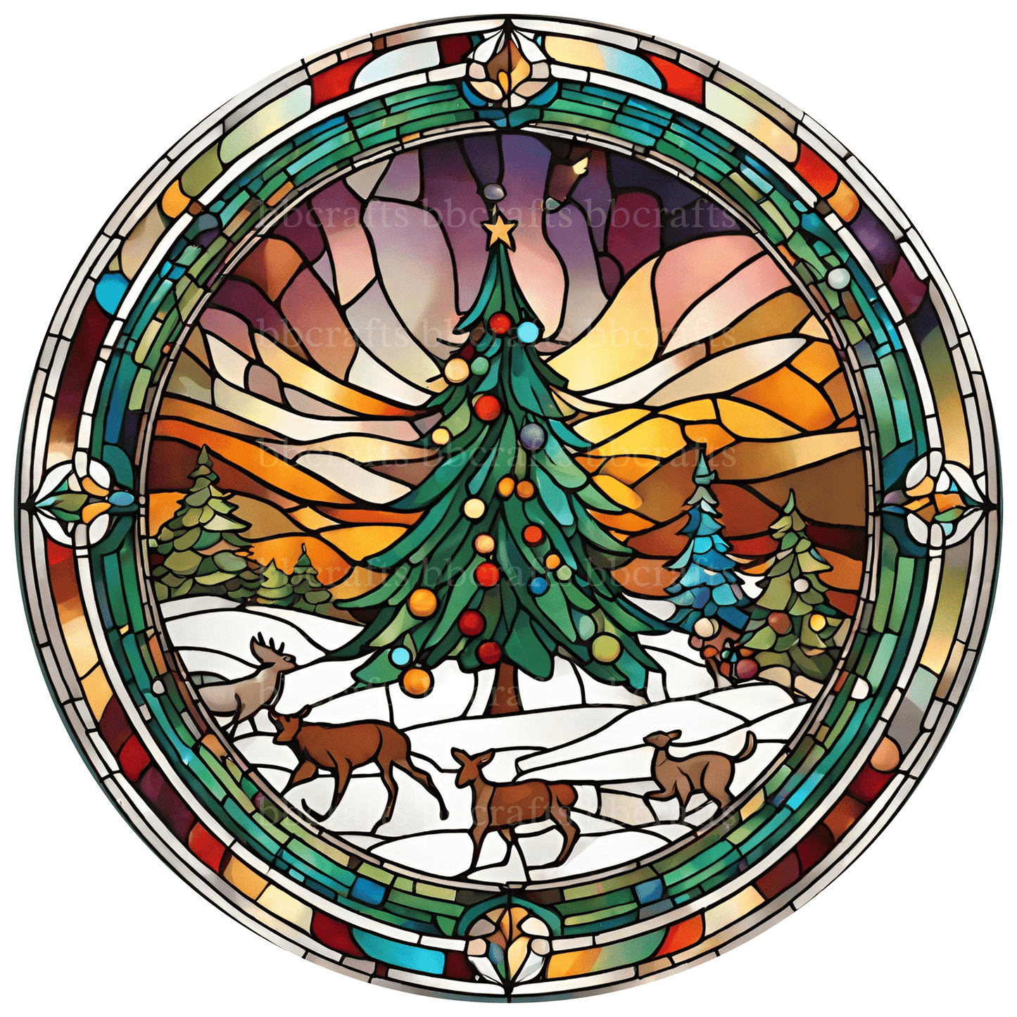 Christmas Stained Glass Colorful Christmas Tree Metal / Vinyl Sign - Made in USA