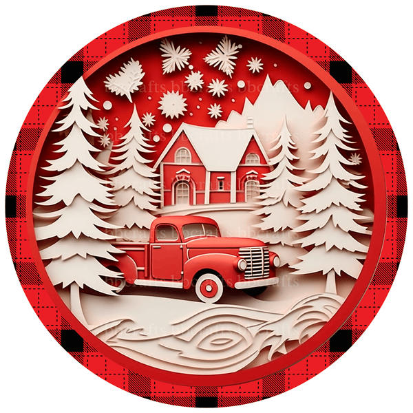 Christmas Metal Sign: TRUCK - Wreath Accent - Made In USA BBCrafts.com