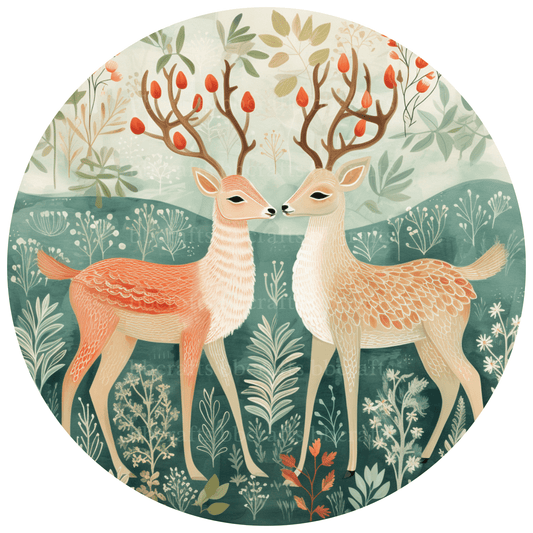 Christmas Twin Deer Metal / Vinyl Sign - Made in USA