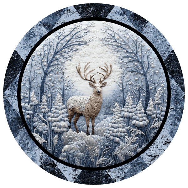 Christmas Metal Sign: WINTER DEER IN FOREST - Wreath Accent - Made In USA BBCrafts.com