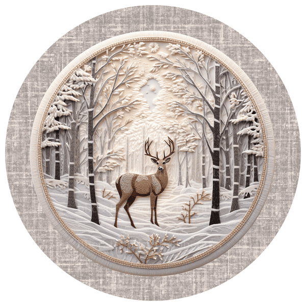 Christmas Metal Sign: WINTER DEER - Wreath Accent - Made In USA BBCrafts.com