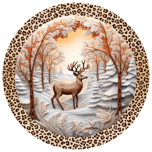 Christmas Metal Sign: WINTER DEER - Wreath Accent - Made In USA BBCrafts.com