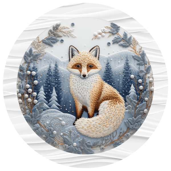 Christmas Metal Sign: WINTER FOX - Wreath Accent - Made In USA BBCrafts.com