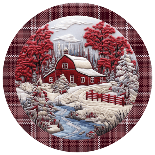 Christmas Winter Snow House Red Metal / Vinyl Sign - Made in USA
