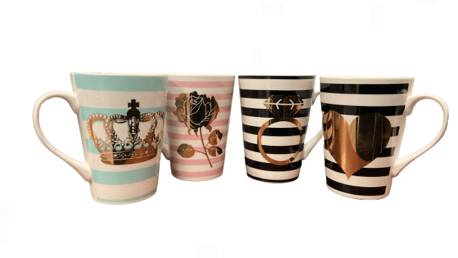 Coffee Mug Set - Pack of 4 (Crown, Heart, Ring and Flower) BBCrafts.com