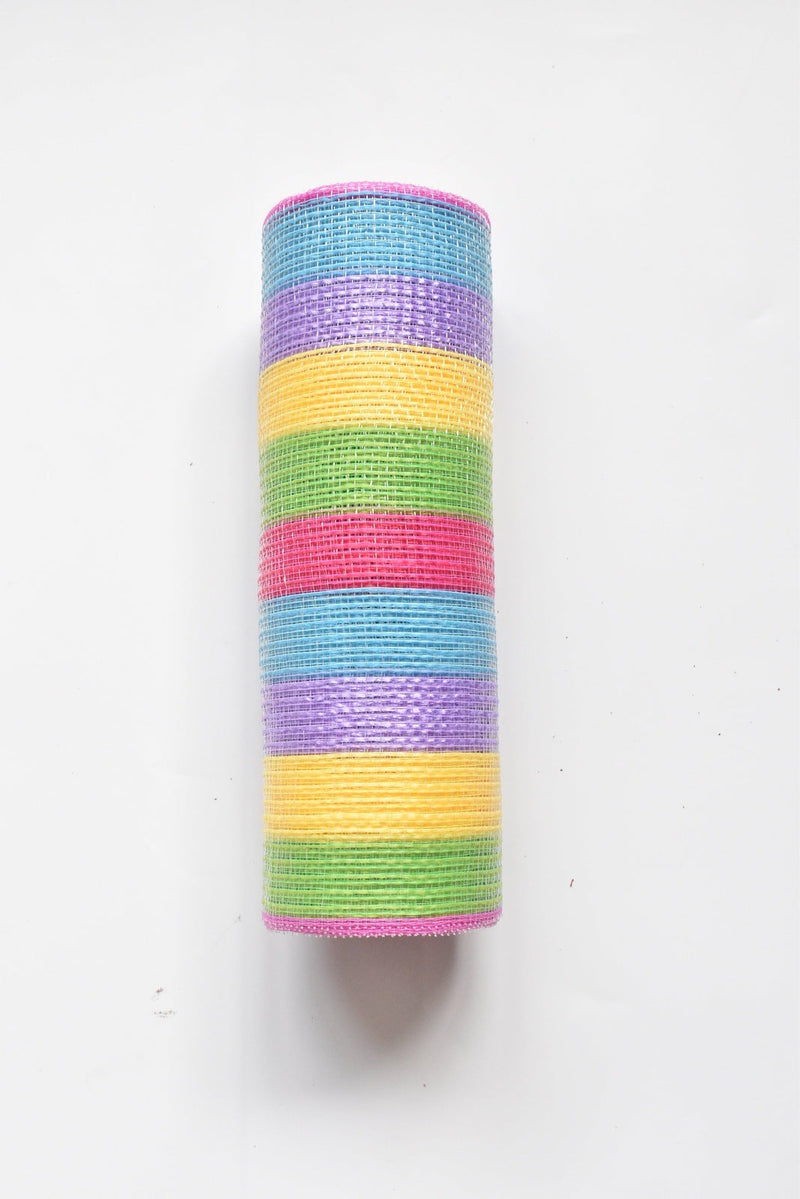 Colorful Rainbow Stripes Deco Mesh - Holiday Floral Deco Mesh - ( 10 Inch x 10 Yards ) BBCrafts.com