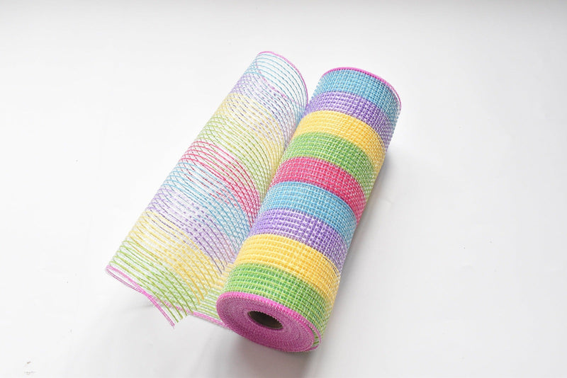 Colorful Rainbow Stripes Deco Mesh - Holiday Floral Deco Mesh - ( 10 Inch x 10 Yards ) BBCrafts.com