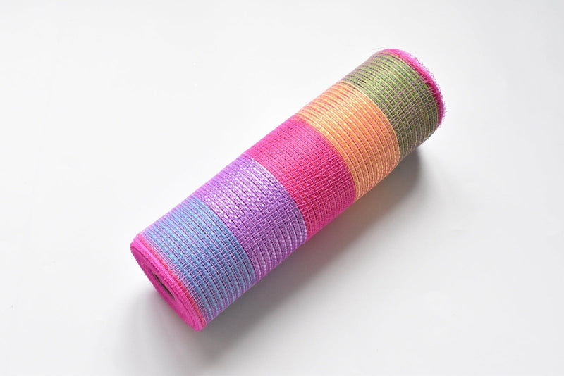 Colorful Rainbow Wide Stripes Deco Mesh - Holiday Floral Deco Mesh - ( 10 Inch x 10 Yards ) BBCrafts.com