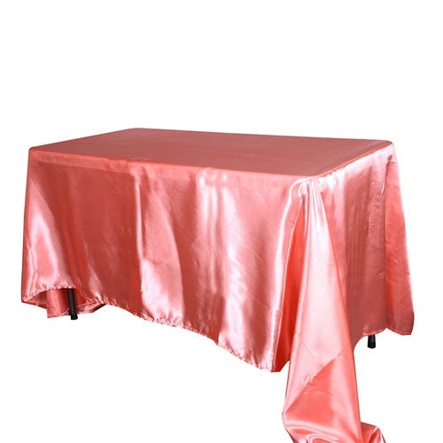 Coral 90 Inch x 132 Inch Rectangular Satin Tablecloths BBCrafts.com