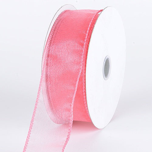 Coral - Organza Ribbon Thick Wire Edge 25 Yards - ( 2 - 1/2 Inch | 25 Yards ) BBCrafts.com