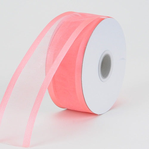 Coral - Organza Ribbon Two Striped Satin Edge - ( 5/8 Inch | 25 Yards ) BBCrafts.com