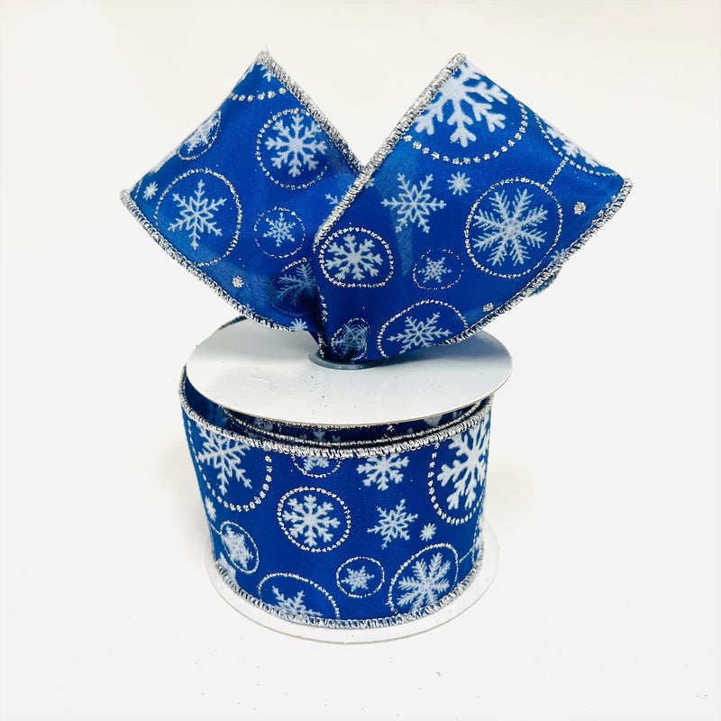 Christmas Holiday Royal Snowflake Gift Wrap Ribbon Faux Burlap Linen - 2.5 Inch x 10 Yards