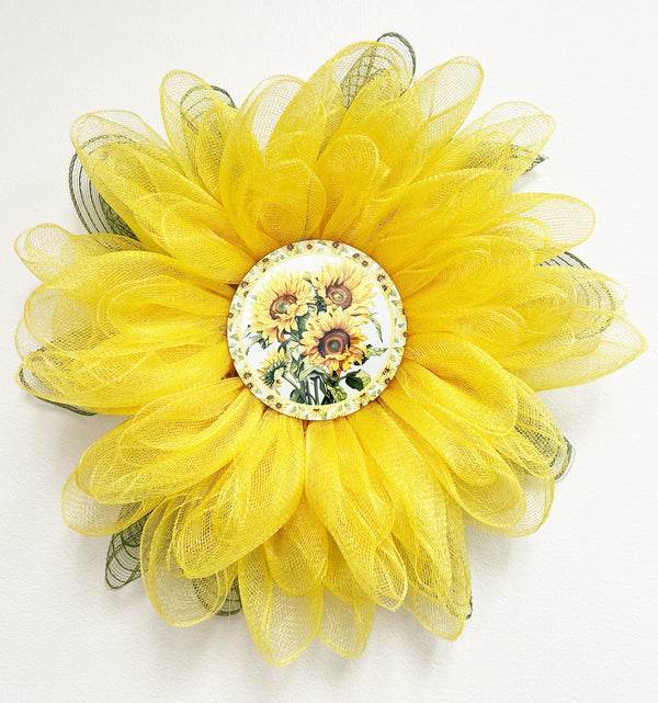 Yellow Mesh Wreath with Sunflower Sign - Made By Designer Leah
