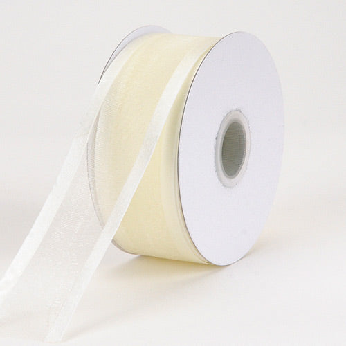 Eggshell - Organza Ribbon Two Striped Satin Edge - ( 1 - 1/2 Inch | 25 Yards ) BBCrafts.com