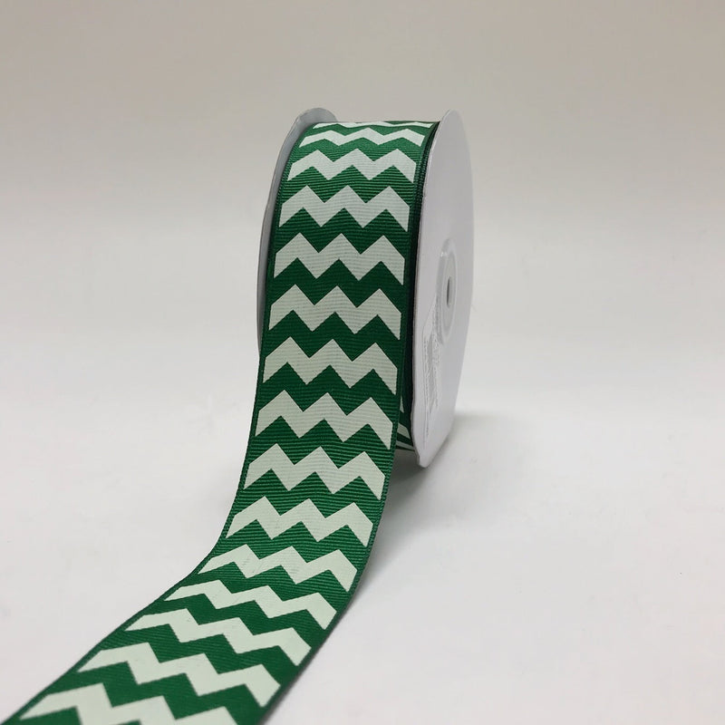 Emerald - Chevron Design Grosgrain Ribbon ( 1 - 1/2 Inch | 25 Yards ) BBCrafts.com