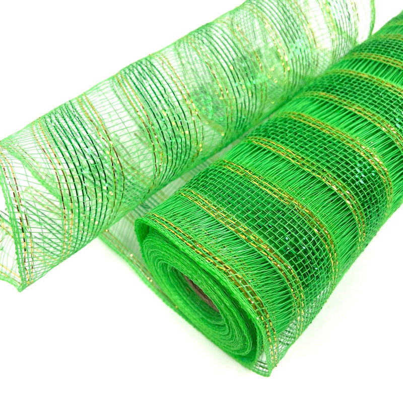 Emerald - Deco Mesh Eyelash Metallic Stripes - (10 Inch x 10 Yards) BBCrafts.com