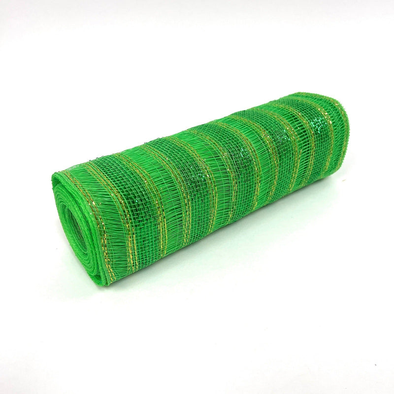 Emerald - Deco Mesh Eyelash Metallic Stripes - (10 Inch x 10 Yards) BBCrafts.com