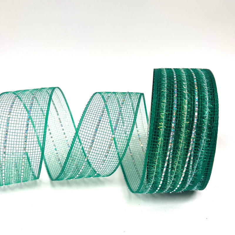 Emerald - Laser Metallic Mesh Ribbon - ( 2 - 1/2 Inch x 25 Yards ) BBCrafts.com