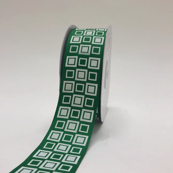 Emerald - Square Design Grosgrain Ribbon ( 1 - 1/2 Inch | 25 Yards ) BBCrafts.com