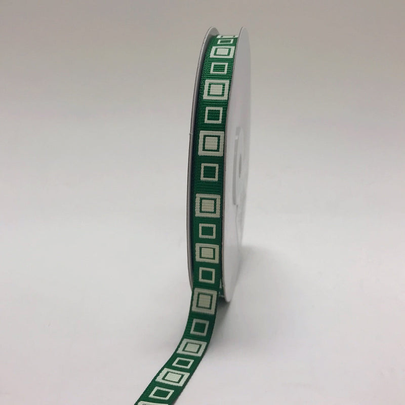 Emerald - Square Design Grosgrain Ribbon ( 3/8 Inch | 25 Yards ) BBCrafts.com