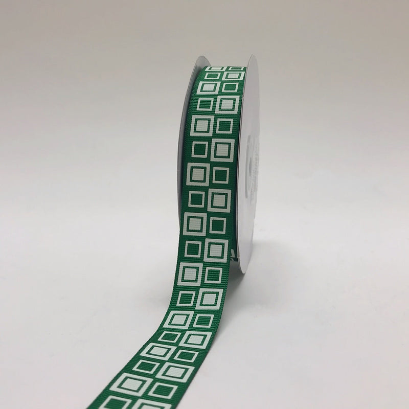 Emerald - Square Design Grosgrain Ribbon ( 7/8 Inch | 25 Yards ) BBCrafts.com