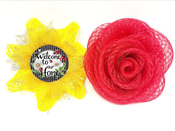Welcome to Our Home Sign Wreath & Deco Mesh Rose - Made By Designer Genine