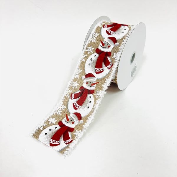 Christmas Holiday Xmas Snowman Gift Wrap Ribbon Faux Burlap Linen - 2.5 Inch x 10 Yards